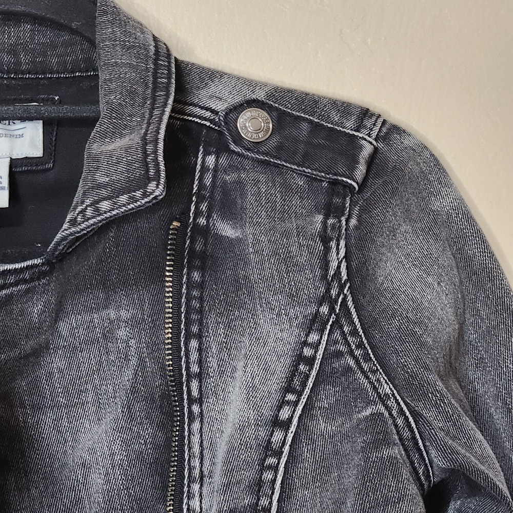 Forever 21 Jean Moto Jacket Black Denim Womens Size Small - Picture 3 of 6